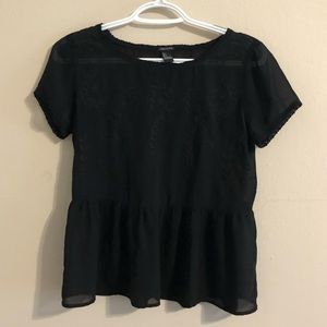 Forever 21 black see-thru top with embroidery